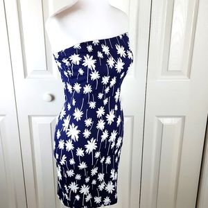 STRIPPER POLE EXOTIC DANCE palm tree tube dress, blue w white clubwear NWT